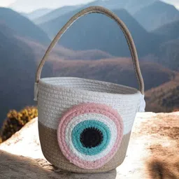 ambaenterprises Cotton “7x7 Inch Evil Eye Cotton Rope Basket | Handmade Storage Organizer Storage Basket-picture-19