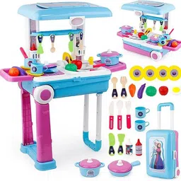 fun express 2 in 1 Little Chef Kids Kitchen Play Set with Light & Sound Trolley,Pink image 1
