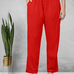 shaukiya Women Relaxed Red Viscose Rayon Trousers image 1