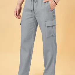 indiclub Men Loose Fit Grey Polycotton Trousers image 3