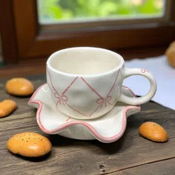 fariya Ceramic Stylish Curved Mug with Saucer | Designer Ceramic Coffee/Tea Cup Set |-picture-45