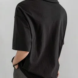 sixteenlines Pack of 2 Women Solid Polo Neck Reversible Cotton Blend Black, White T-Shirt image 4