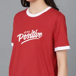 adyavastram Women Typography Round Neck Cotton Blend Red T-Shirt image 5