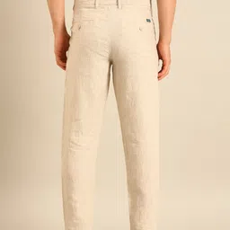 linen club Men Slim Fit Beige Linen Blend Trousers image 4