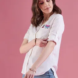 dressberry Women Regular Fit Solid Mandarin Collar Casual Shirt image 3
