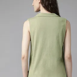 roadster Women Solid Polo Neck Pure Cotton Dark Green T-Shirt image 4