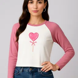 szn Casual Regular Sleeves Graphic Print Women Pink Top image 3