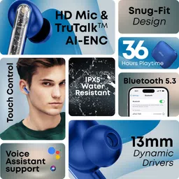 ptron Basspods Spell In-Ear TWS Earbuds with TruTalk AI-ENC Calls & 36Hrs Playtime Bluetooth Headset image 2
