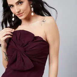 athena Women Bodycon Maroon Below Knee Dress image 5