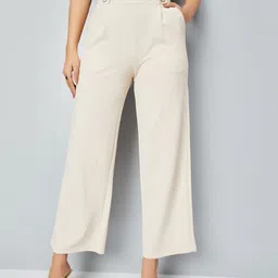 Women Regular Fit Beige Cotton Blend Trousers-image-38