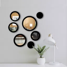 thecraftman Crystal Art 7 Piece Modern Black Frame Round Decorative Wall Mirror Set.-picture-16