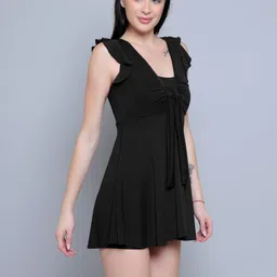 n-gal Frock Style with Inner Short Swimwear Swimming Costume Swimsuit for Women Solid Women Swim-dress Black Swimsuit image 3