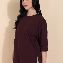 adyavastram Women Solid Round Neck Cotton Blend Maroon T-Shirt-picture-13