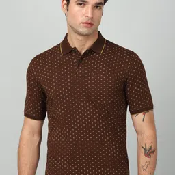 Men Printed Polo Neck Organic Cotton Brown T-Shirt-image-26