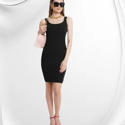 shoptowear Women Bodycon Black Below Knee Dress-picture-10