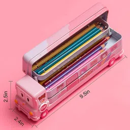 shree giriraj enterprise magic bus Printed School Bus with Moving Tyres, Integrated Sharpener Art Metal Pencil Box image 2