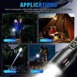 finaro Rechargeable Torch Emergency Light With 4 Mode Light Type C Fast Charging 3 hrs Torch Emergency Light image 2