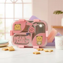 vrjk Kawaii Bear Family 3 Compartment Stainless Steel Lunch Box With Spoon & Fork A29 3 Containers Lunch Box-picture-41