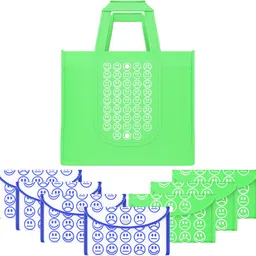 kuber industries Pack of 8 Smile Foldable Shopping Bags For Women | Green & White Blue-picture-11