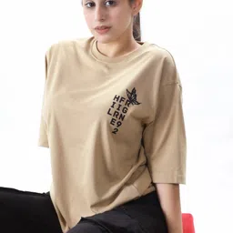 hilfire region Women Typography Round Neck Cotton Blend Brown T-Shirt-picture-28