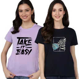 adyavastram Pack of 2 Women Graphic Print Round Neck Cotton Blend Multicolor T-Shirt-picture-28