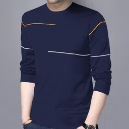 reya Men Striped Round Neck Cotton Blend Blue T-Shirt-picture-11