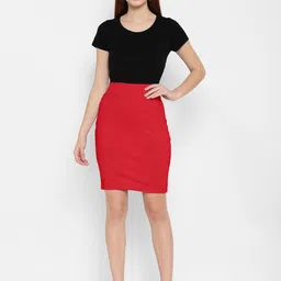 mehrang Women Solid Pencil Red Skirt image 5