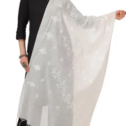 a r silk Cotton Blend Embroidered White Women Dupatta-picture-19
