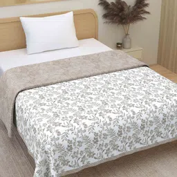 Plarsh Comfort White Floral Premium Soft 300 GSM Pure Cotton Reversible Single Bed-image-67