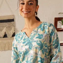 Ginni Arora Label Printed Pure Cotton Three Quarter Sleeve Tunic & Trouser Co-Ords image 3