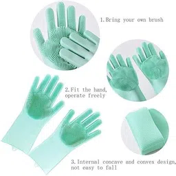 smartywomen Silicone Cleaning Gloves with Scrubber Dishwashing Household Cleaning Gloves Wet and Dry Glove image 2