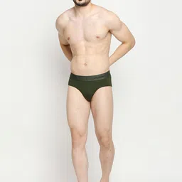 UnderJeans by Spykar Men Olive Green Solid Basic Briefs image 3