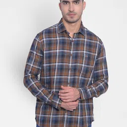 Crimsoune Club Slim Fit Tartan Checked Spread Collar Long Sleeve Casual Shirt-image-64