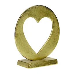 Hind Decor Yellow Christmas Hollow Heart Figurine On Wooden Base-image-82