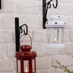 Homesake Set of 2 Red & White Solid Decorative Lantern Shaped Candle Holders-picture-36
