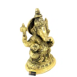 Two Moustaches Gold-Toned Aashirwaad Ganesha Brass Statue With Antique Finish image 3