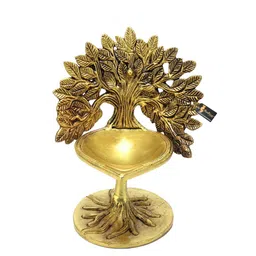 Two Moustaches Gold Toned Brass Diya Under Bodhi Tree image 5