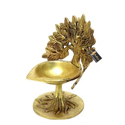 Two Moustaches Gold Toned Brass Diya Under Bodhi Tree image 3