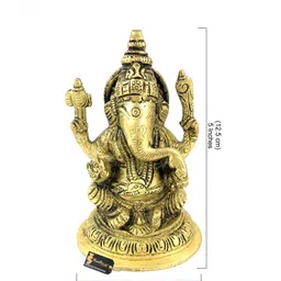 Two Moustaches Gold-Toned Aashirwaad Ganesha Brass Statue With Antique Finish image 4