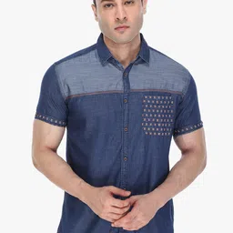 Kuons Avenue Men Blue Smart Slim Fit Denim Cotton Casual Shirt-image-88
