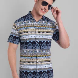 Majestic Man Men Blue Slim Fit Printed Casual Shirt-picture-26