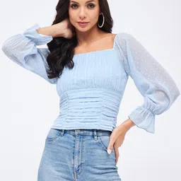 Harpa Striped Square Neck Puff Sleeve Fitted Top-picture-38