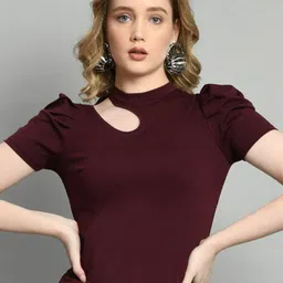 IUGA Purple Choker Neck Puff Sleeve Top-picture-27