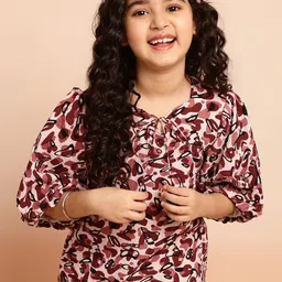 BAESD Abstract Printed Tie-Up Neck Flared Sleeve Regular Top-picture-5