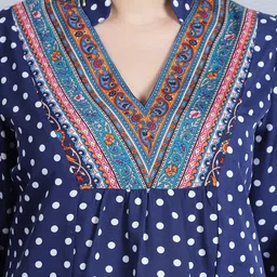 Baawri Polka Dot Print Mandarin Collar Puff Sleeve Top image 2