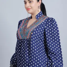 Baawri Polka Dot Print Mandarin Collar Puff Sleeve Top image 4