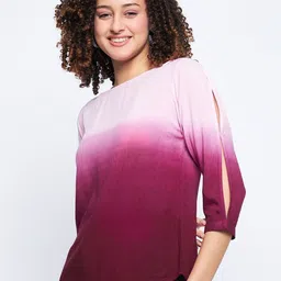 BAESD Ombre Dyed Boat Neck Slit Sleeve Top image 4