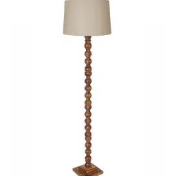 homesake Rustic Wood Floor Lamp, Walnut Brown with Multicolor Fabric Shade image 3