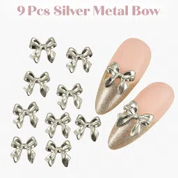 9 Pcs Cute Silver Bowknot Nail Charms And Nail Art Kit For Women-image-43
