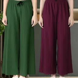 first arrival Pack of 2 Women Regular Fit Green, Purple Viscose Rayon Trousers-picture-16
